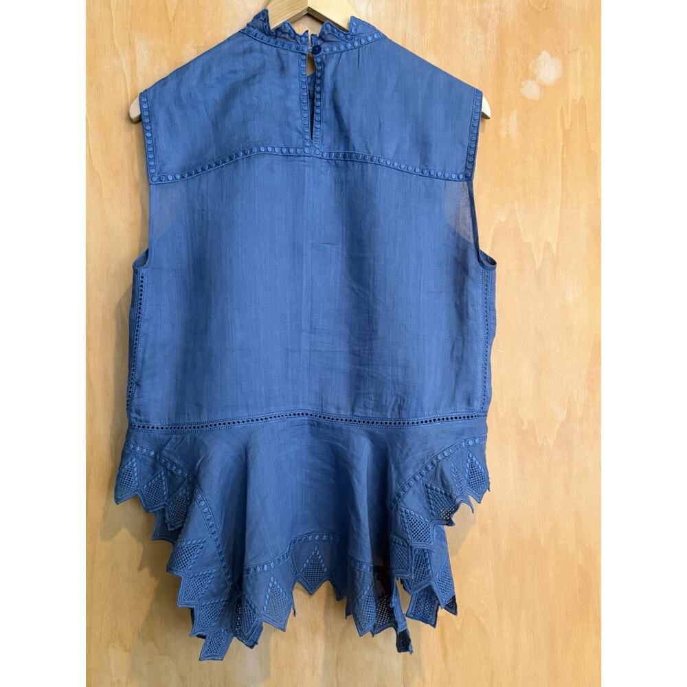 ISABEL MARANT Sleeveless Embroidered Lace Top Blue Size 38 Flared Hem - Picture 2 of 4